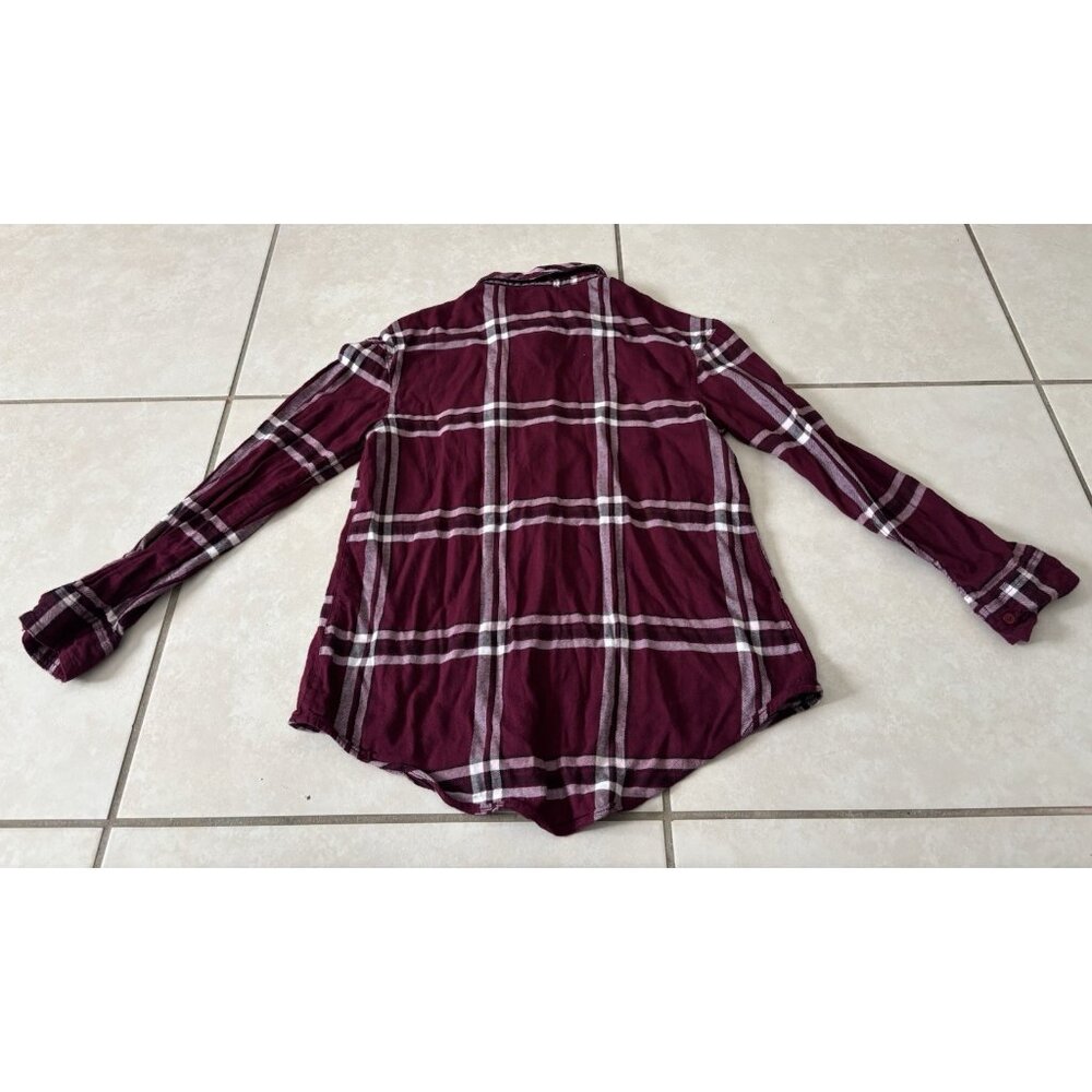 Justice Girl's Burgundy White Plaid Long Sleeve Soft Button Up Shirt Sz 12 - Picture 5 of 5